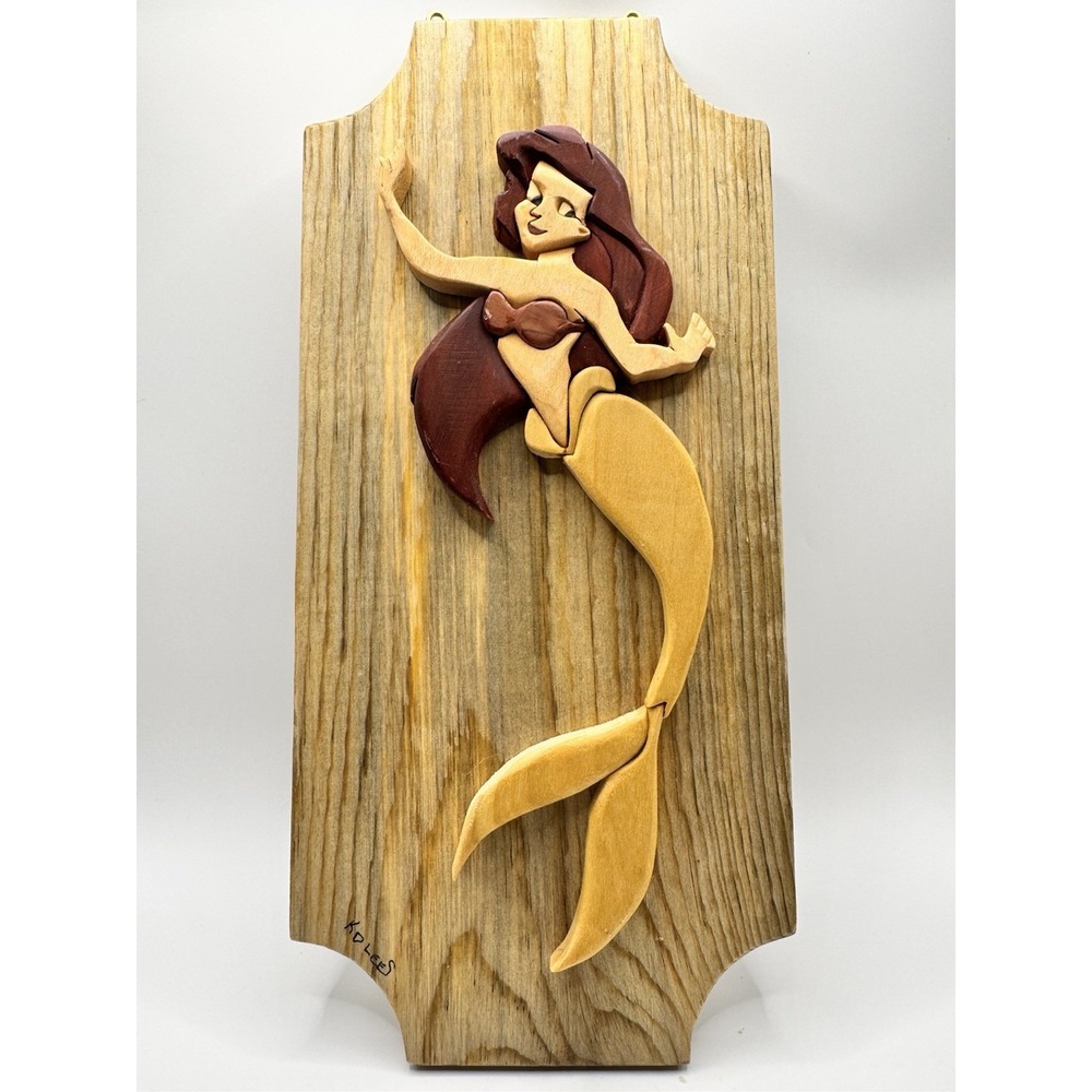 Wood Mermaid Wall Hanging Plaque Hand Carved Nautical Beach Coastal Decor